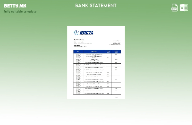 модерен стил Шаблон за збор за извод од банкарски извод BNCTL во Тимор Исток